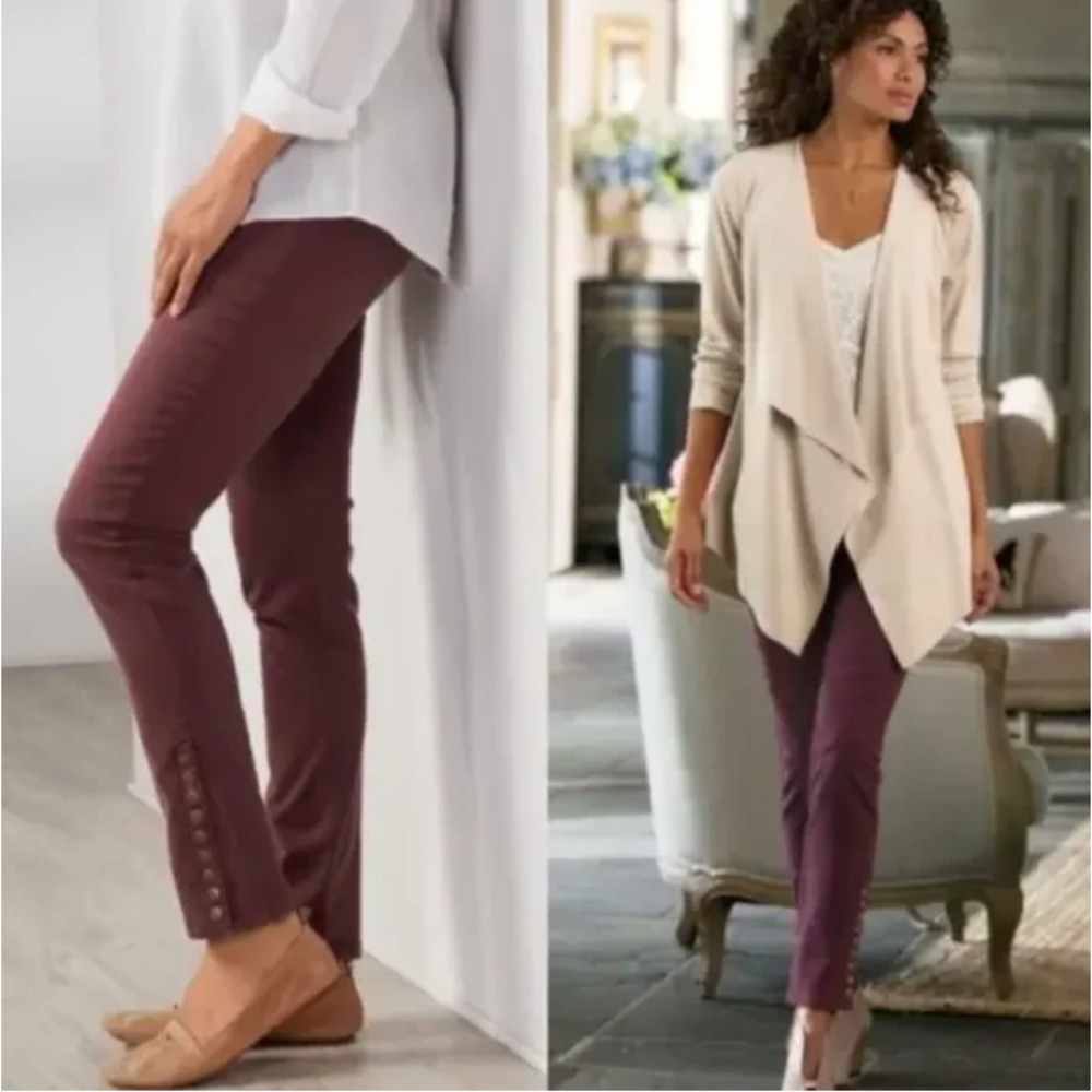 Soft Surroundings Pants Womens Size L Metro Pull On Studded Burgundy Stretch